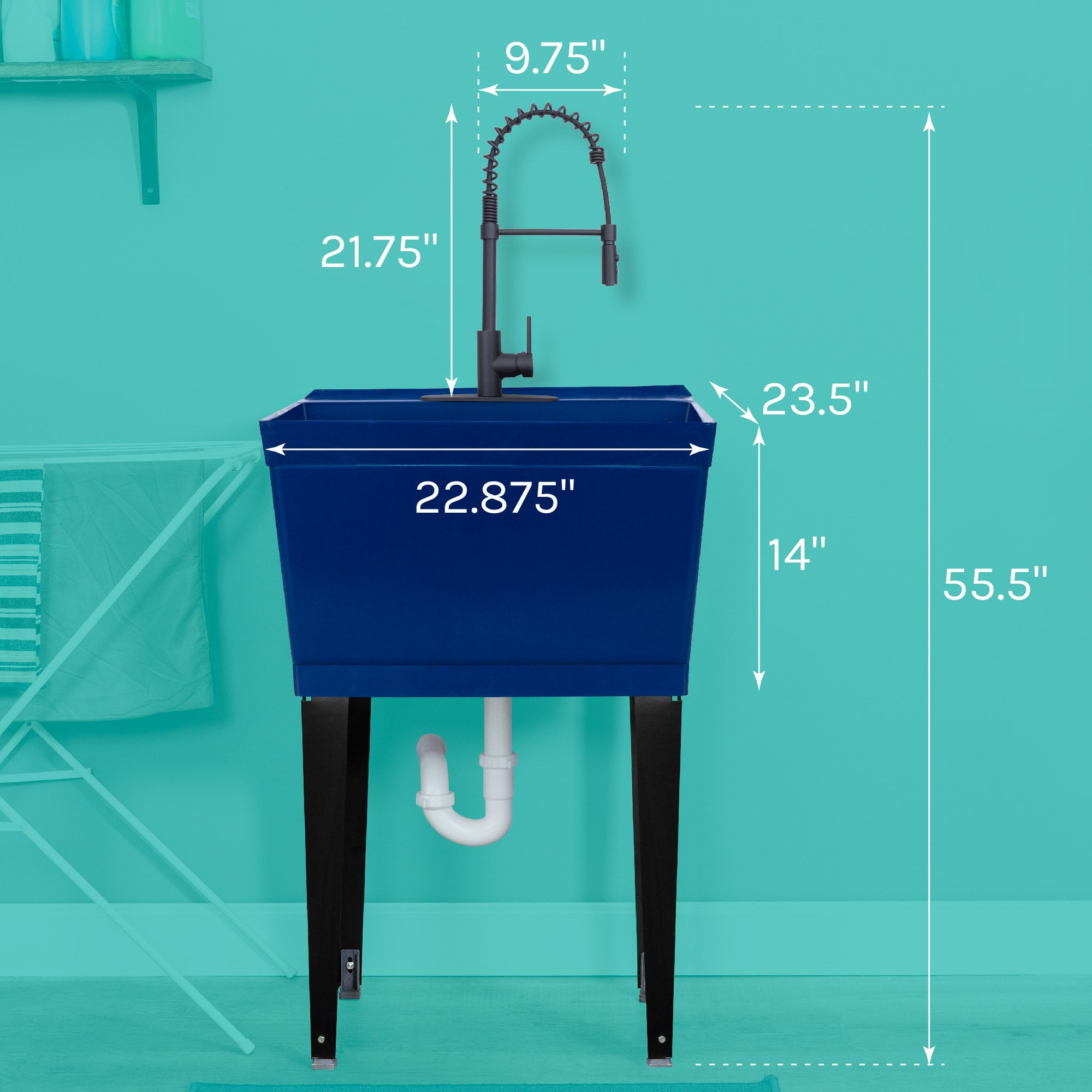 Tehila Blue 19 Gallon Utility Sink with High-Arc Black Coil Pull-Down Faucet