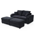 thumbnail image 5 of Corduroy Loveseat with Ottomans, Oversized Chaise Lounge with Cup Holders, Comfy Deep Plush Cloud Couch with Storage Ottomans, for Small Spaces, Living Room,Bedroom, Office, Black, 5 of 7