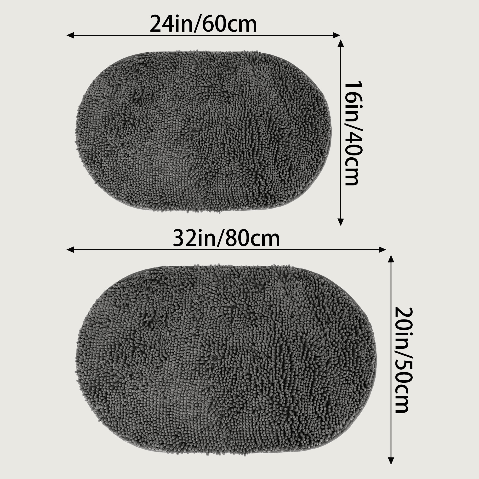 Unique Bargains 2 Pcs Oval Plush Mat Non Slip Washable Rug Grey 20" x 32"
