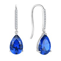 VESITIM 8X12mm Solitaire Teardrop Hook Sterling Silver Solitaire September Birthstone Created Sapphire Dangle Drop Earring for Women Jewelry Gift