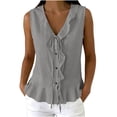 thumbnail image 2 of BADHUB Women Tank Top V Neck Sleeveless V Neck Ruffle Hem Top Lighetweight Summer Fashion Vacation Blouse Tee Gray XL, 2 of 7