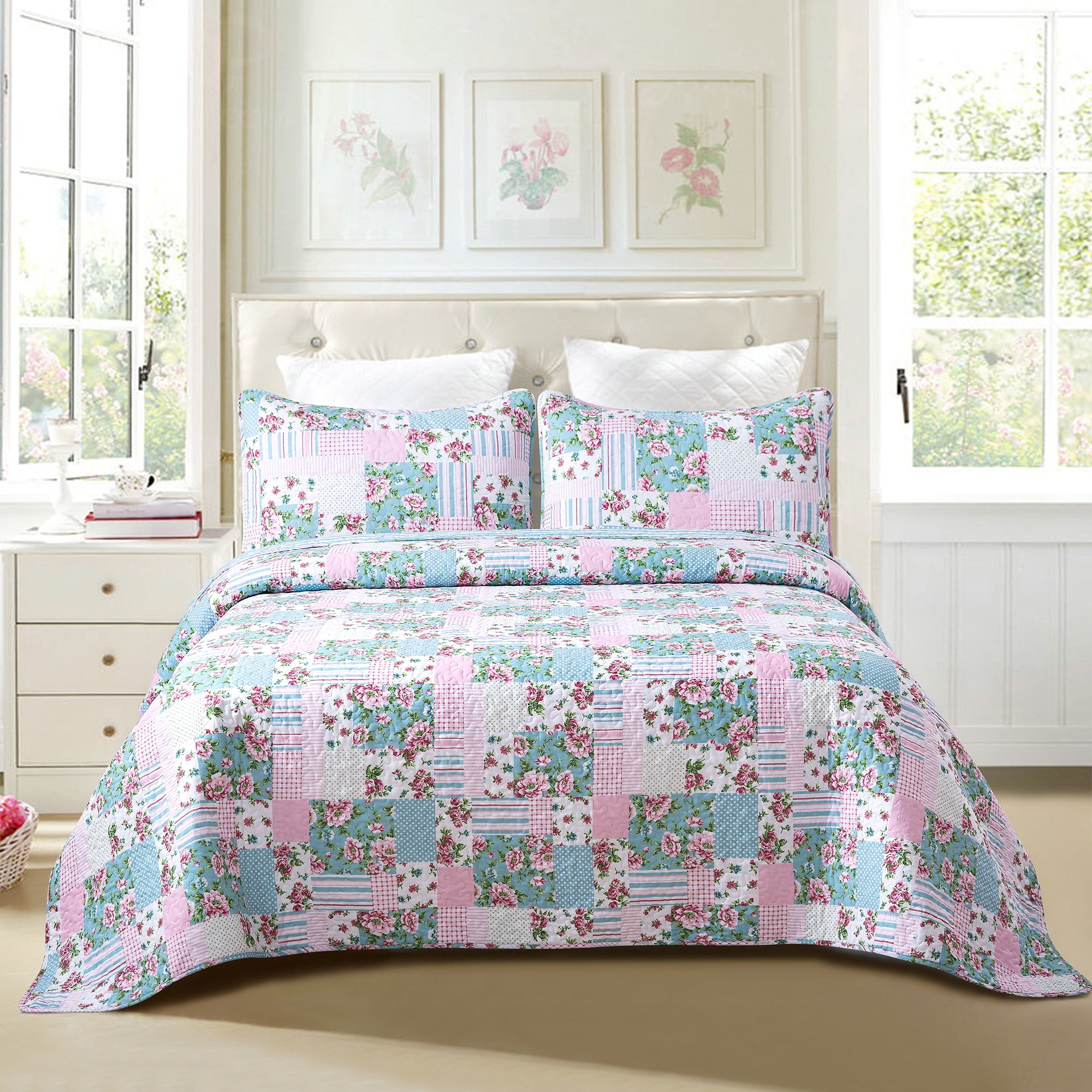 Soul & Lane Layla 2Piece 100 Cotton Lightweight Quilt Set Twin with 1 Sham Summer Country