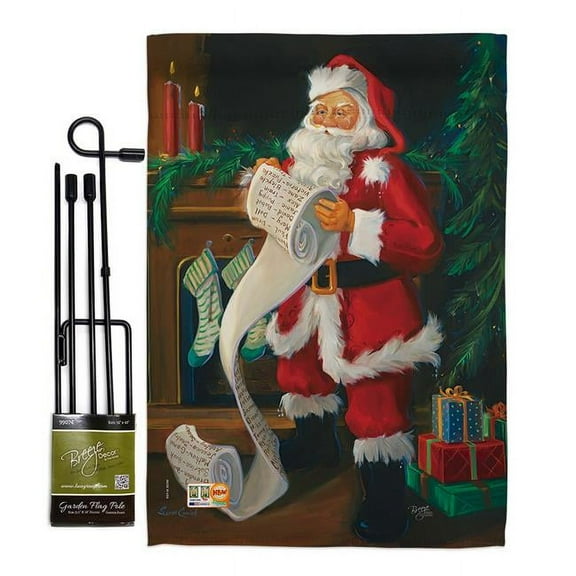 Breeze Decor BD-XM-GS-114088-IP-BO-D-US12-SB 13 x 18.5 in. Santas List Winter Christmas Impressions Decorative Vertical Double Sided Garden Flag Set with Banner Pole