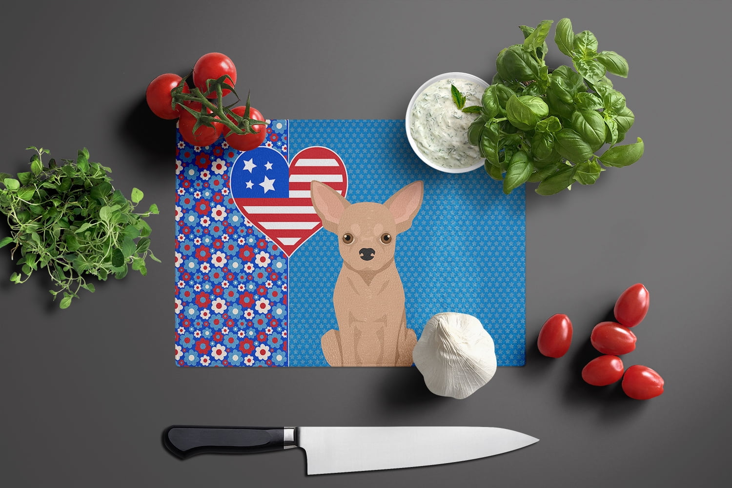 Cream Chihuahua Glass Cutting Board Large 12 in x 15 in