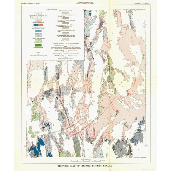 Historic Mine Map - Nevada Lincoln County Tectonic Mines - USGS 1998 - Vintage Wall Art