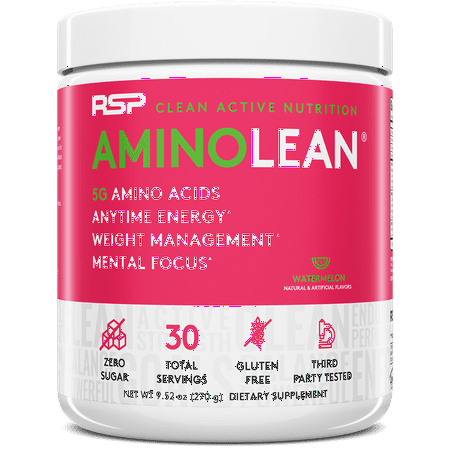 RSP Nutrition AminoLean Pre Workout Powder with BCAAs, Amino Energy for Lean Muscle, Watermelon Flavor, 30 Servings