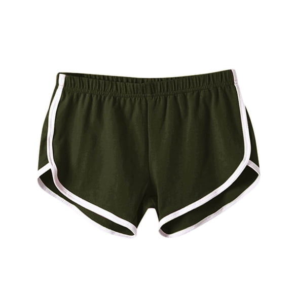 SAFUNY Women's Thin White Trim Athletic Shorts Elastic Waist Pocketed Running Bottoms Army Green XXXL