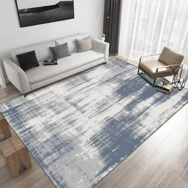 Modern Abstract Area Rug, Non-Shedding Living Room Bedroom Dining Home Office Crystal Velvet Carpet, 5' x 7', White / Blue