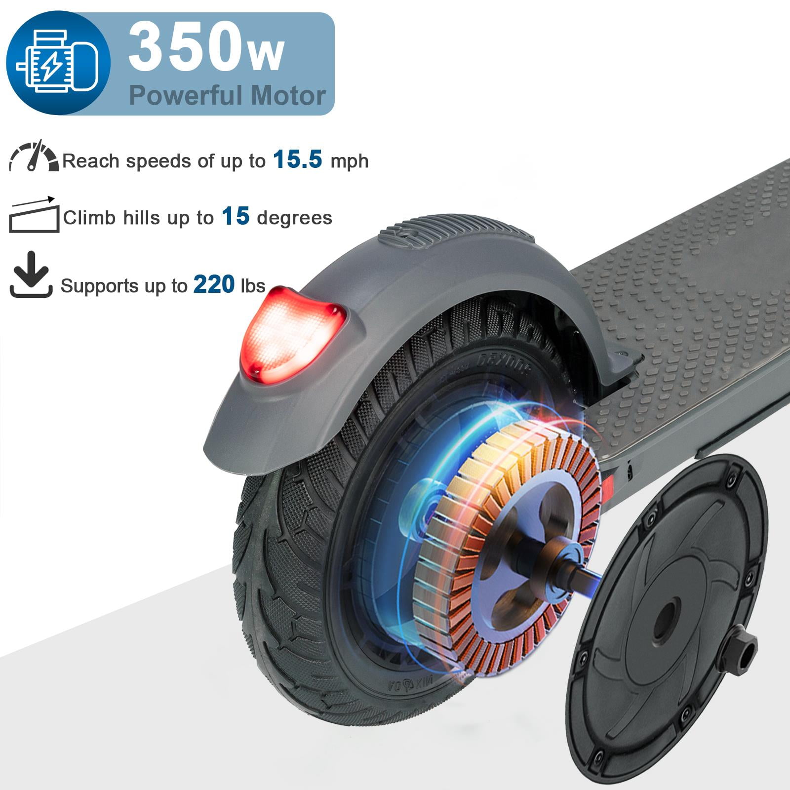 Urban Adults mph Anti-skid Load Long Tire,15.5 220lbs,8\' solid Top Electric 12-15.5 Miles Ktaxon Commuter Scooter Max inch for Scooter Folding Speed Range