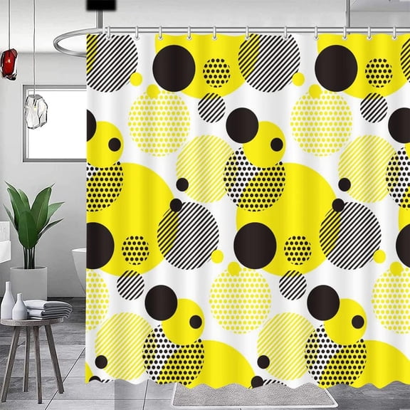 Yellow Abstract Geometric Shower Curtain for Bathroom Modern Art Bathroom Decor Circle Shower Curtain Washable Durable Fabric Bathroom Shower Curtains 72x72 inch