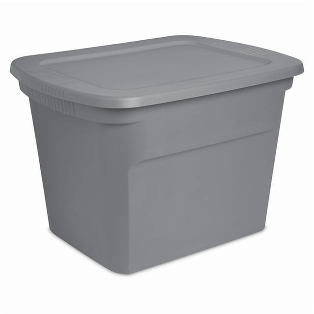 Sterilite 68 Liter Tote, Plastic Storage Bin with Snap-on Lid, Stackable, Gray