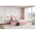 thumbnail image 1 of AKDSteel Full Bed Frame with Storage Headboard, Girls Bed Frame with 2 Drawers, Boucle Upholstered Platform Bed with Bookcase, No Box Spring Needed Pink, 1 of 8