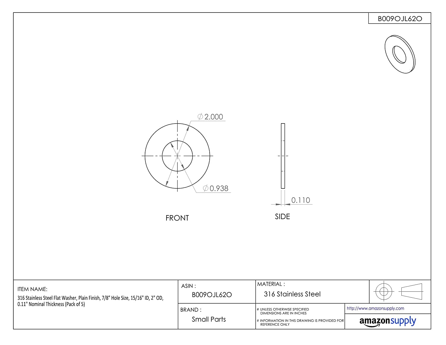 0.065 Nominal Thickness Small Parts B009OJKT9K 17/32 ID 316 Stainless Steel Flat Washer 1/2 Hole Size 17/32 ID 1-1/4 OD 0.065 Nominal Thickness Pack of 25 1/2 Hole Size Plain Finish Pack of 25 1-1/4 OD 0.065 Nominal Thickness Small Parts B009OJKT9K 17/32 ID 316 Stainless Steel Flat Washer 1/2 Hole Size 17/32 ID 1-1/4 OD 0.065 Nominal Thickness Pack of 25 1/2 Hole Size Plain Finish Pack of 25 1-1/4 OD