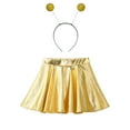 thumbnail image 4 of Yartina Girls Glossy Metallic Flared Pleated Mini Skirt Alien Cosplay Hair Hoop Outer Space Costume Gold 10, 4 of 6
