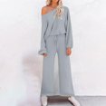 thumbnail image 7 of YUGYXL Women's 2 Piece Lounge Outfit Sweater Set Long Sleeve Crop Knit Top and Wide Leg Long Pants Sweatsuit Gray XL, 7 of 7