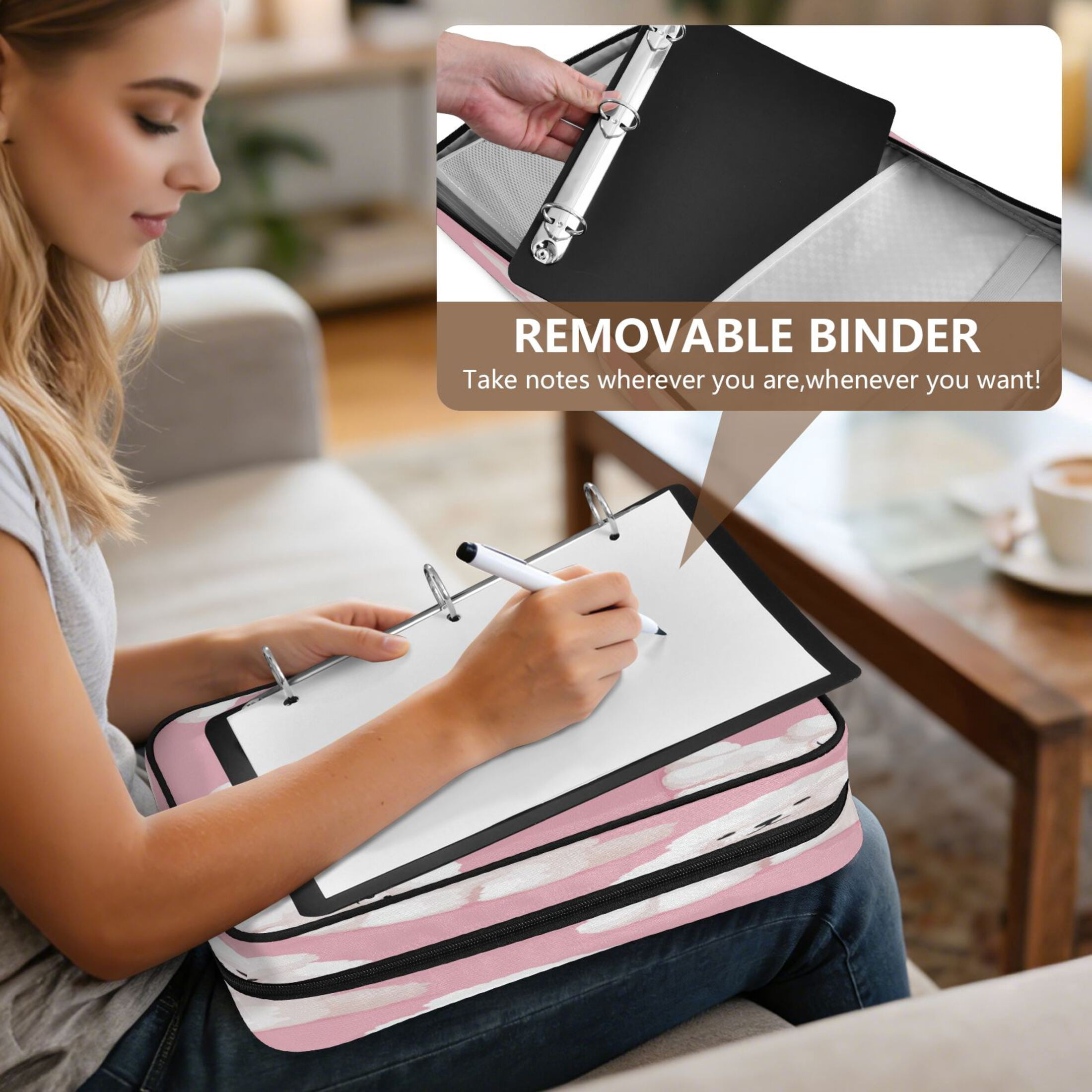 3 Ring Zipper Binder with Accordion File Organizer Waterproof Back to College Binder - 7 Layer Document Organizer for Study Home Office College Travel Supplies White Poodles