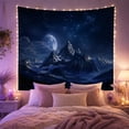 thumbnail image 2 of Crescent Moon Over Peaks in Indigo Sky, Mystical Digital Art for Mountain Lovers, Star Map Decor, Housewarming Gift, Tapestry Wall Hanging for Bedroom, Study Room and Dorm, 2 of 7