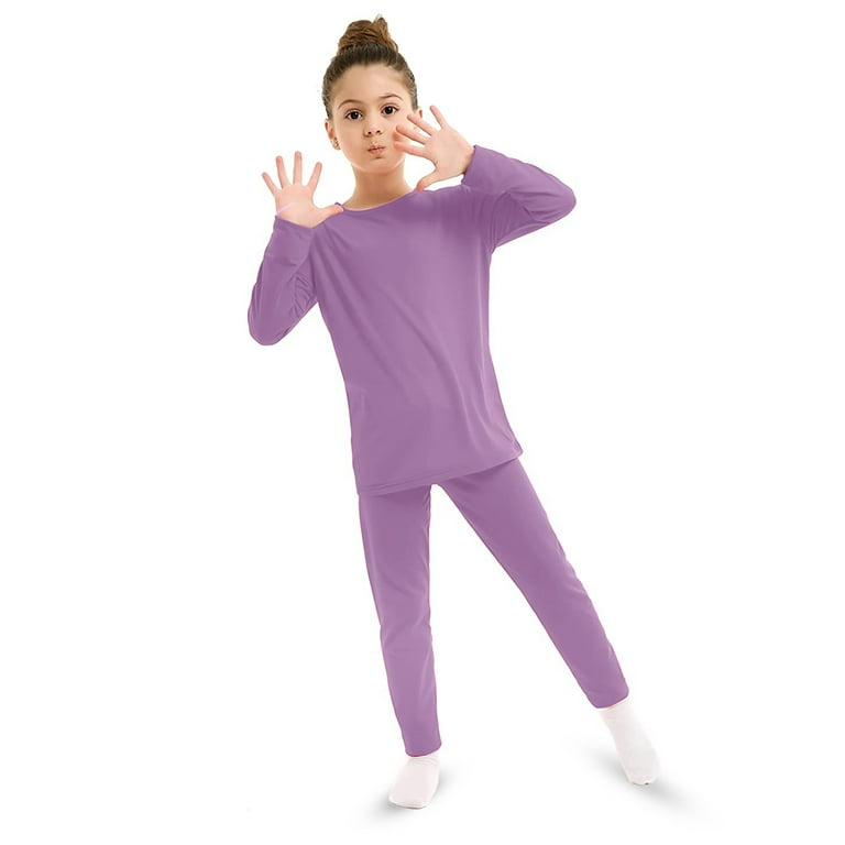 Elowel Thermal Underwear Set for Girls Kids Thermals Base Layer Small Purple
