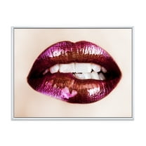 Designart 'Close-Up Of Purple Female Lips' Modern Framed Canvas Wall Art Print