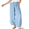 thumbnail image 2 of Afuyipoi Women's Capris Pants Cotton-Linen Elastic Waist Loose Fit Casual Pants For Summer Light Blue Size XL, 2 of 5