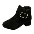 thumbnail image 2 of hengsof Chunky Heel Ankle Boots for Girls Solid Color Side Zipper Leather Boots Comfortable Casual Boots for Everyday Activities, 2 of 5