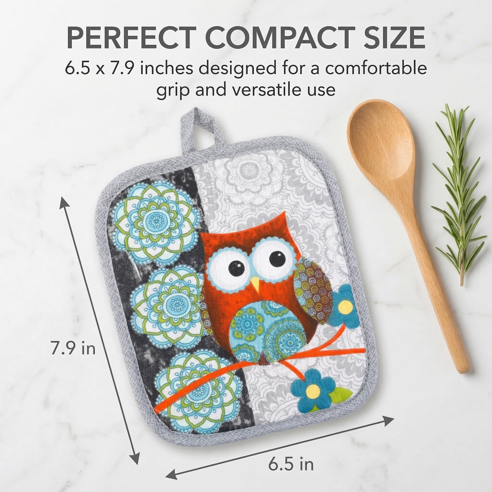 Unique Bargains 2 Pcs Pot Holders, Heat Resistant Trivets for Baking Little owl 6.5"x7.9"