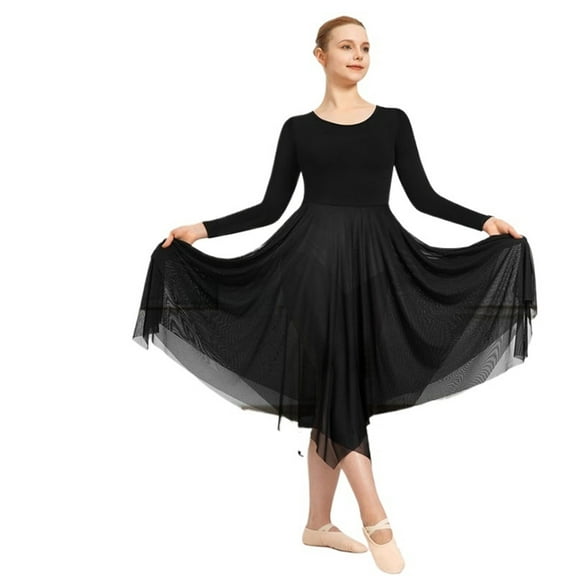 Women Long Sleeve Praise Dance Loose Fit Liturgical Worship Costume With Double Layered Irregular Skirt Dresses