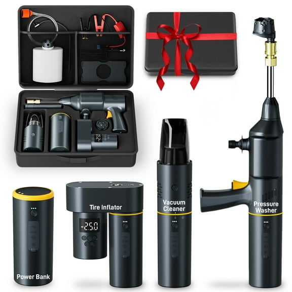 IMGadgets Auto6 Car Smart Kit | All-in-One Car Kit | Car Pressure Washer | Tire Inflator | Car Vacuum Cleaner | Jump Starter | Power Bank | LED Work Light | Portable Car Emergency Kit