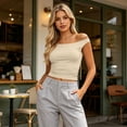 thumbnail image 3 of Womens Off Shoulder Tops Going Out Crop Tank Top Slim Fitted Shirts Casual Dressy Summer Outfits Y2K Cute Tops, XL, 3 of 7