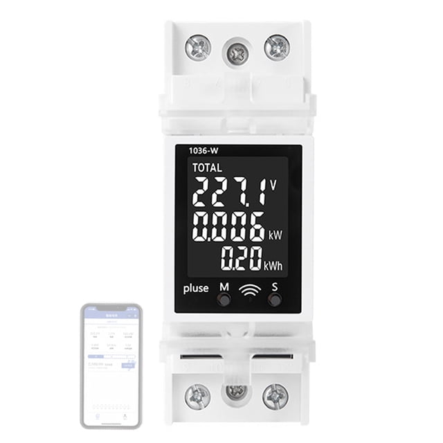Tignapoo Disjoncteur Intelligent Compatible WiFi avec Écran LCD - Surveillance à Distance de la Tension, du Courant, de la Puissance, de la Consommation d'Énergie, de la Fréquence et du Facteur de Puissance - Support sur Rail DIN - 85-265V, 63A - Application Mobile