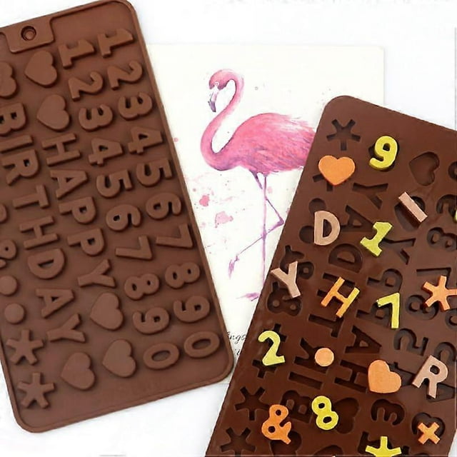Juego de 2 moldes de silicona para chocolate y dulces con forma de letras y números