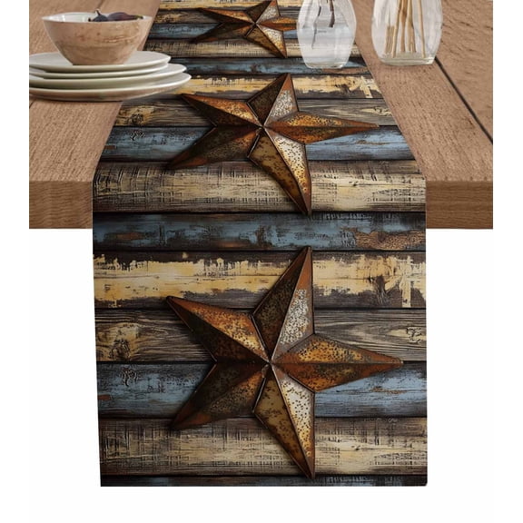 Hokiten Table Runners 36 Inches Long Dress Scarves, Retro Vintage Farmhouse Kitchen/Dining Table Runner, Short Coffee Tablerunners, Chic Western Texas Star Pattern Wooden 13x36 Inch