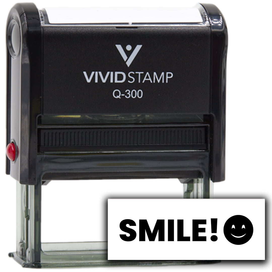 Vivid Stamp SMILE! Self-Inking Rubber Stamps Teachers And Schools | Motivational Stamps For Children | Re-inkable Ink Pad (Black Ink) - Q-300