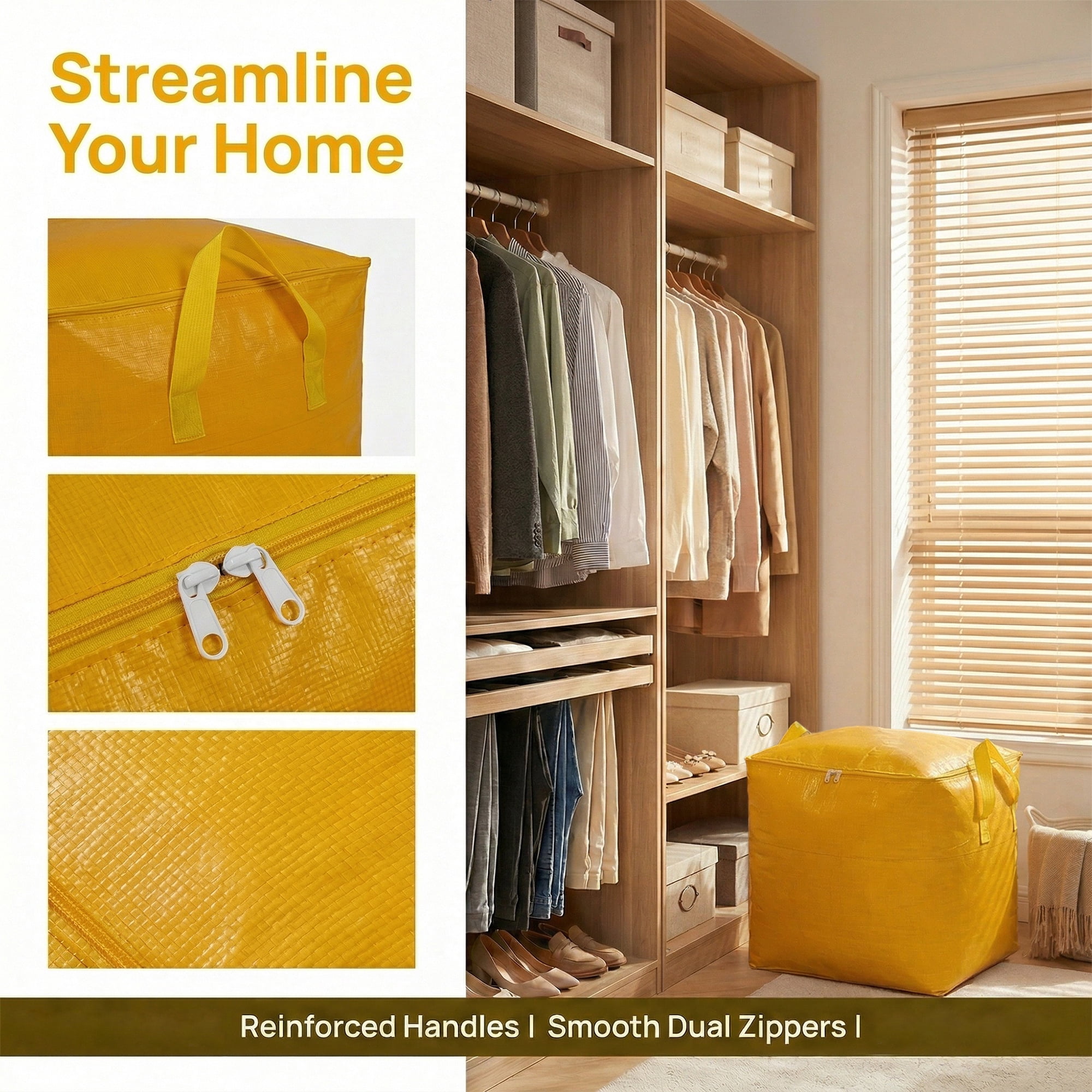 Unique Bargains Clothes Storage Bag with Handles Yellow 23.6"x19.7"x23.6"