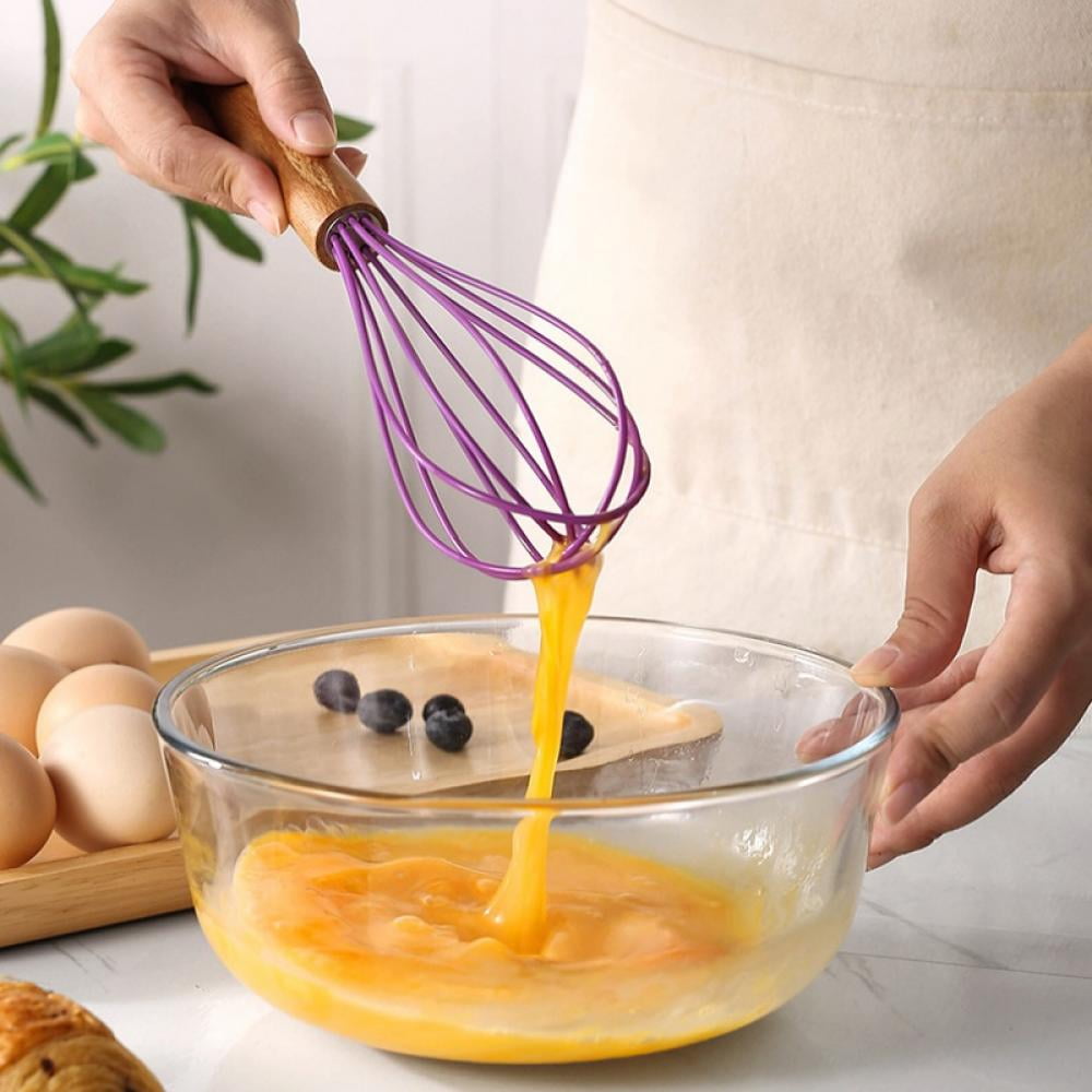 Flat Whisk Silicone Handle Non Slip 10 inch - 5 Wires Whisk with 10 Heads for Kitchen Cooking Color Red by Jell-Cell
