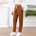 thumbnail image 4 of Ladies Winter Pants Lace-up High Waist Pockets Cotton Thermal Sweatpants Knit Textured Pajama Bottoms Joggers (X-Large, Brown), 4 of 6