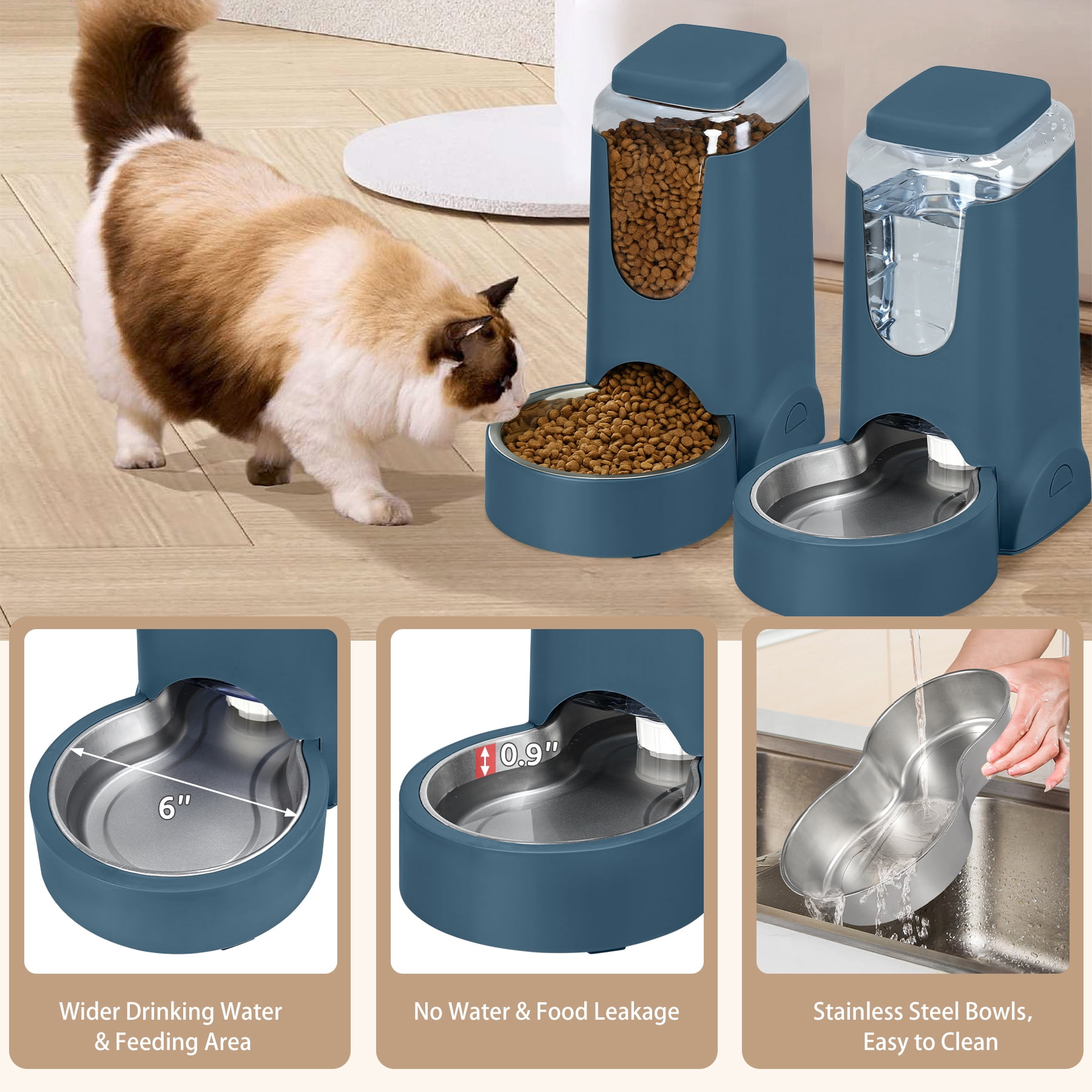 2 Pack Cat Automatic Feeder and Water Dispenser with Stainless Steel Bowl Pet Dog Gravity Food Feeder and Waterer for Small Medium Pets Puppy Kitten