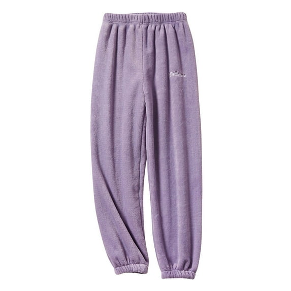 Xuanfei Women Embroidery Thickened Elastic Leg Flannel Pajama Pants