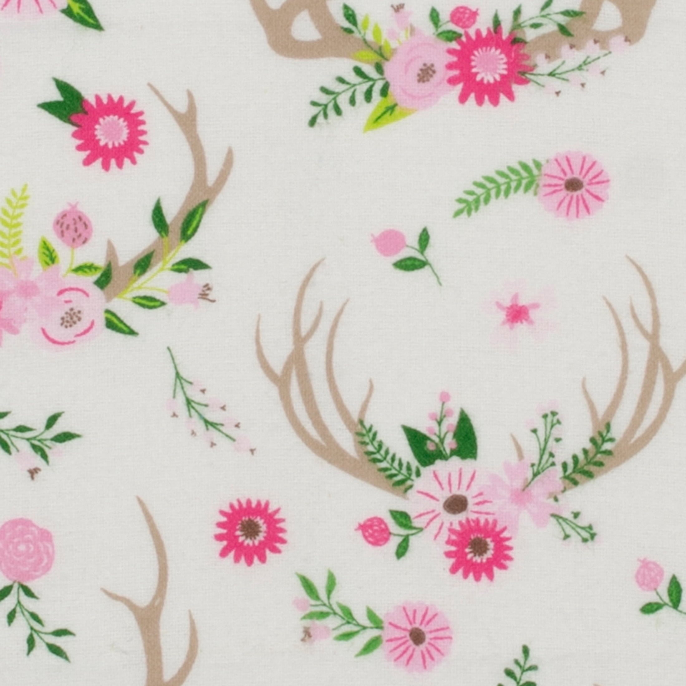 Little Feet Boutique 36"X42" Cotton Flannel Floral Antler Precut Sewing & Craft Fabric, White 1 Piece