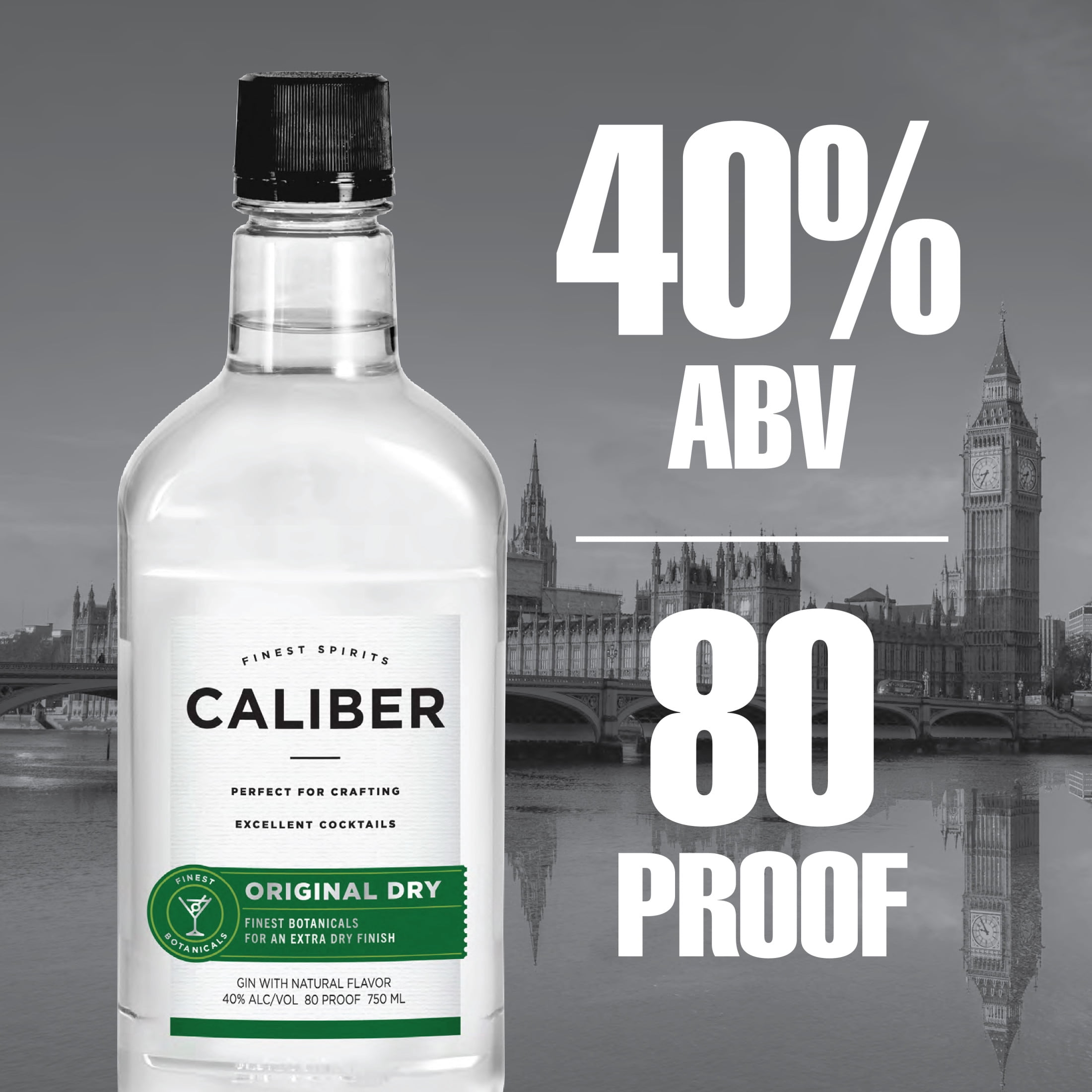 Caliber London Extra Dry Gin, 750ml Bottle of Gin, 80 Proof