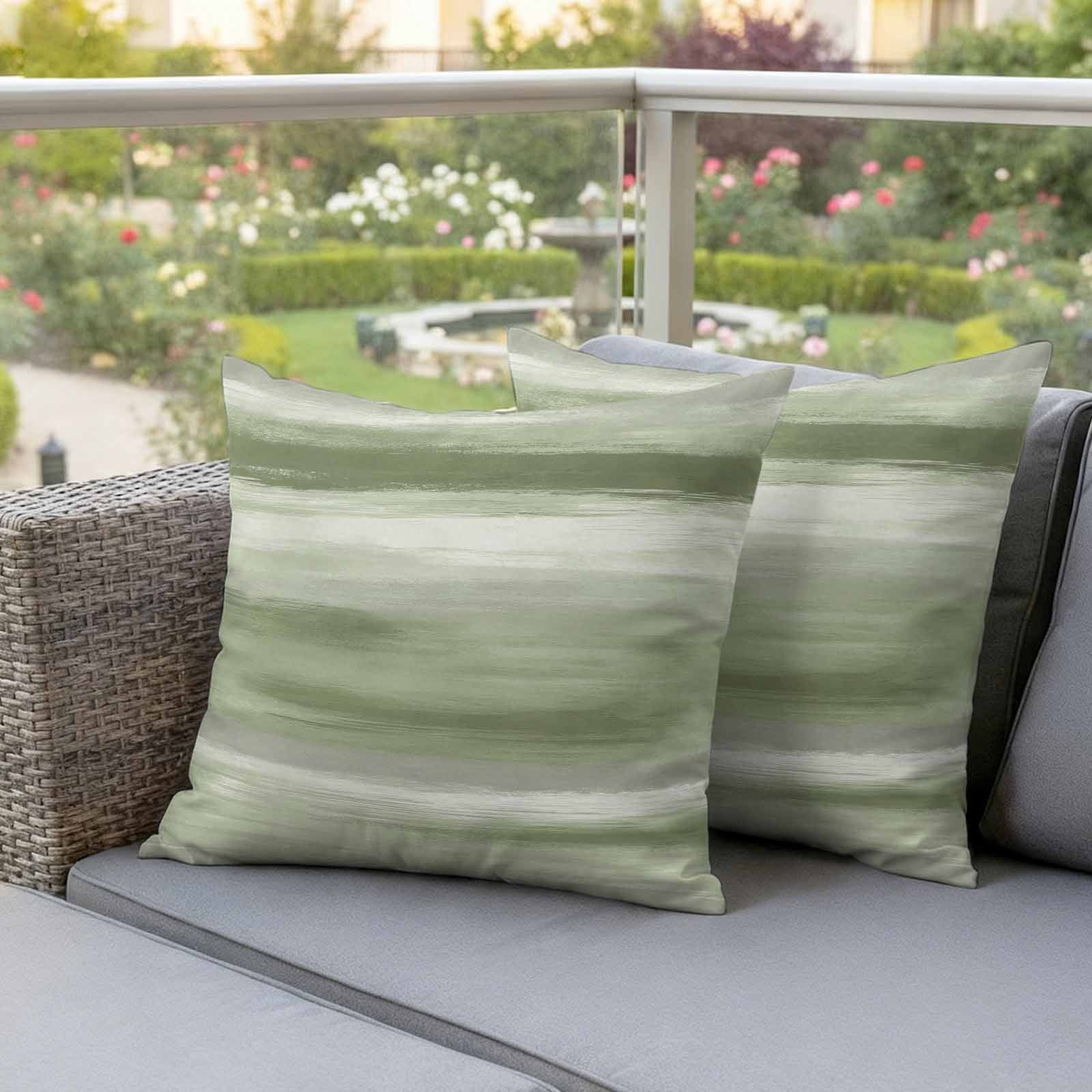 Sage Green Grey Outdoor Waterproof Pillow Covers, Abstract Art Oil Painting Green Ombre Decorative Square Throw Pillowcase Sofa Cushion Sham for Patio/Couch/Chair, 24"x24" 2 Pack