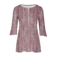 thumbnail image 3 of Blouses pour Femmes, T-Shirt Imprimé Manches 3/4 Blouse Col en V Décontractée, 3 of 5