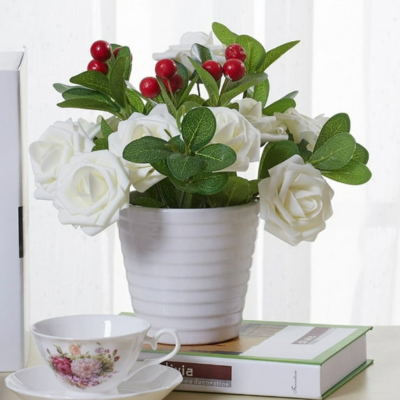 SPRING PARK 25pcs Realistic Fake Roses w/Stem for DIY Wedding Bouquets Centerpieces Arrangements Party Baby Shower Home Decorations