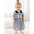 thumbnail image 3 of BemeyourBBs Kids Toddler Baby Girl Back to School Dress Outfit Baby Girl Pre Kindergarten Outfits Summer Dress Graduation Cap Pattern Striped Print Doll Collar Short Sleeve Causal Dress, 3 of 9