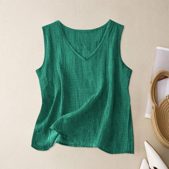 Neewe Womens Summer Tank Tops Plain Round Neck Sleeveless Casual Loose Fit Split Hem Basic Blouse Shirt