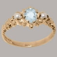 thumbnail image 3 of LBG British Made 14k Rose Gold ring with Natural Aquamarine & Cultured Pearl Womens Engagement Ring - 33 size options - Size 11, 3 of 9