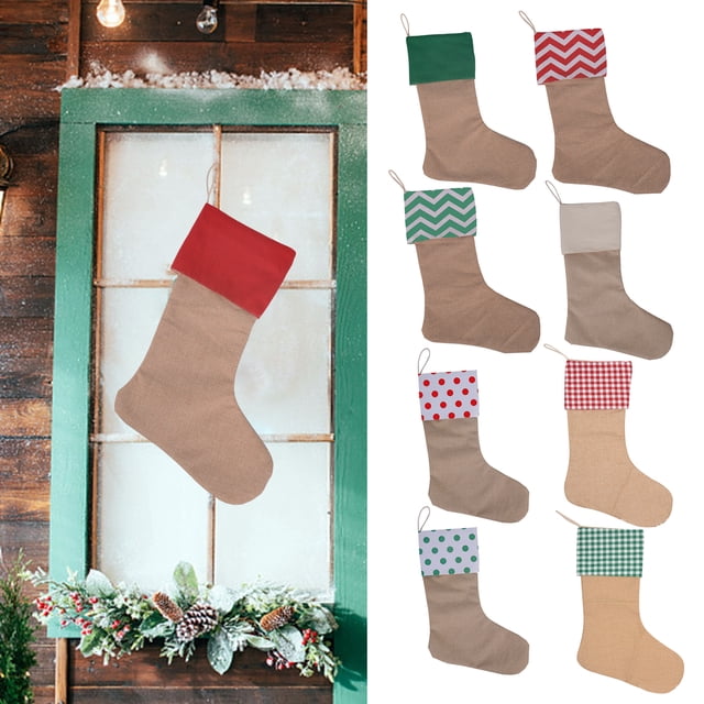 Christmas Stocking Contrast Colors Multipurpose Reusable Festive Lightweight Store Candy And Gift Large Capacity Wave Pattern Hanging Socks Gift Bags for Home