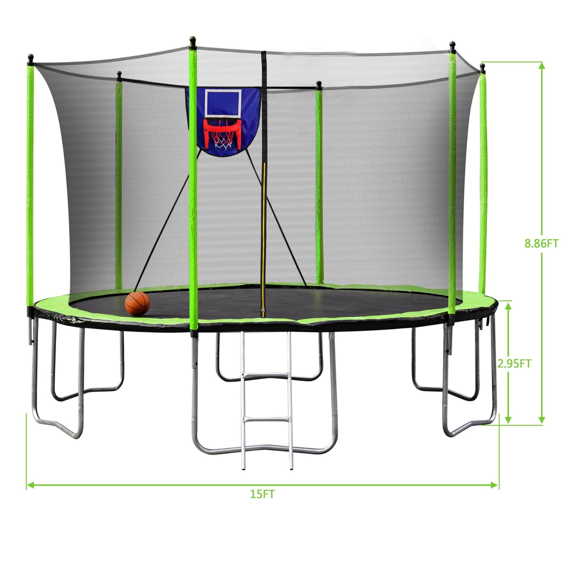 Alvantor 15ft Trampoline for Kids & Adults Outdoor Round Trampoline with Basketball Hoop and Enclosure Net Green