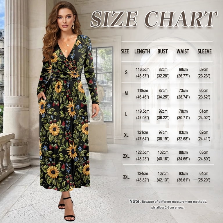 Tutolipy Sunflower Printed Dresses for Women V Neck Midi Dress