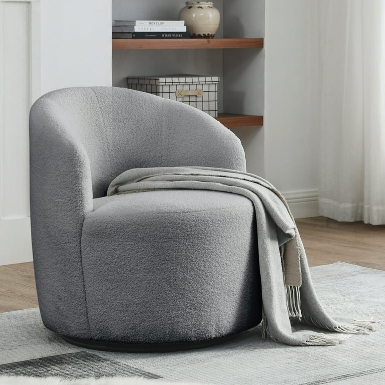 Triple Tree Teddy Fabric Swivel Barrel Chair with Storage Ottoman